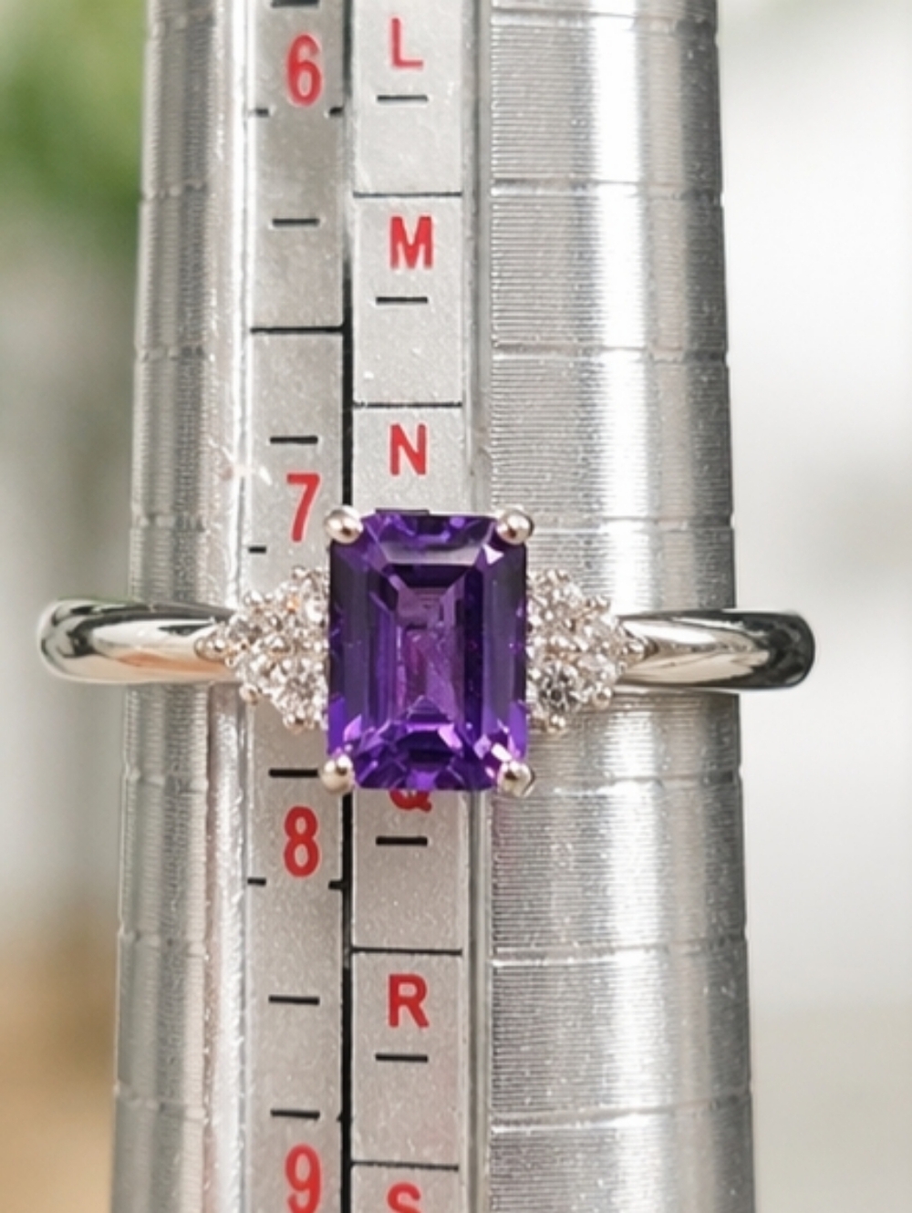 Sterling Silver Amethyst Ring with Sparkling CZs - Size 8